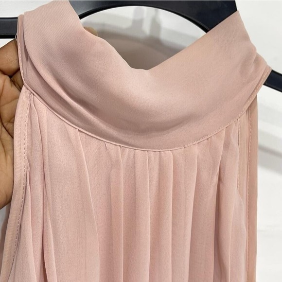 HM Women Short Dress in Pleated Fabric Sz 4 Pink Sleeveless Tie At The Neck - Picture 10 of 16